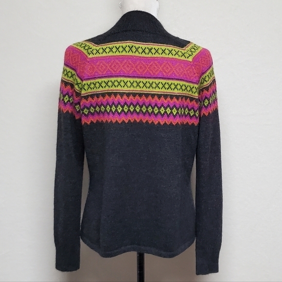 VINTAGE Alpaca Imports Pink Fair Isle Grey Wool Alpaca Full-zip Cardigan Sweater - Picture 8 of 12
